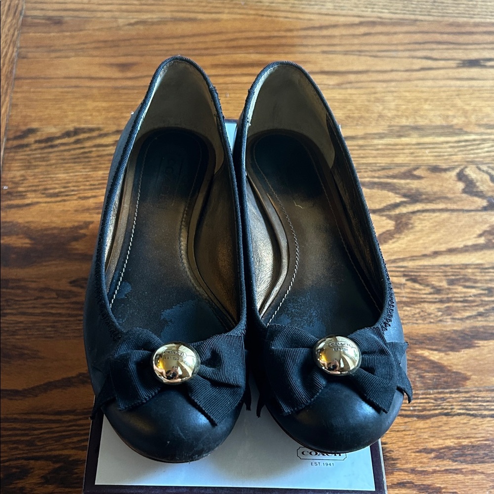 Coach Black Flats with Gold Accent